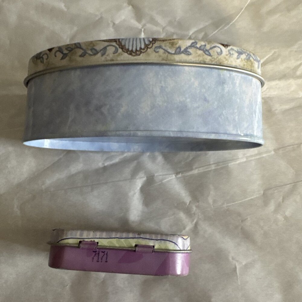 2 PC Brighton Jewelry Gift Box Metal Floral Tin Oval & Mint Box Empty Storage - Picture 8 of 8